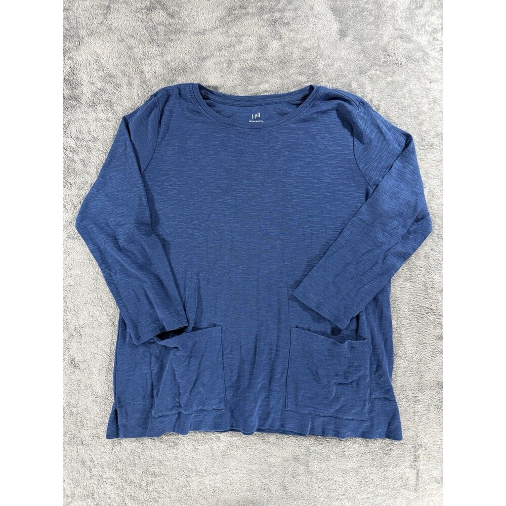 J Jill Womens Tunic Top Small Blue 100% Pima Cotton Pullover Two Pocket Shirt